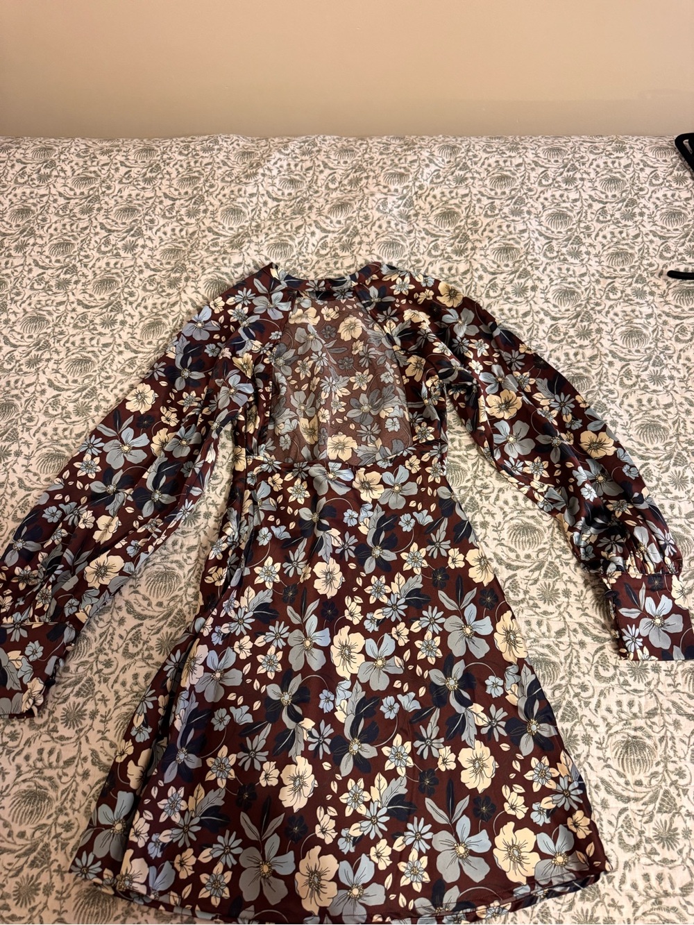 Future Collective Women's Floral Long-Sleeve Mini Dress in Brown - Picture 2 of 4